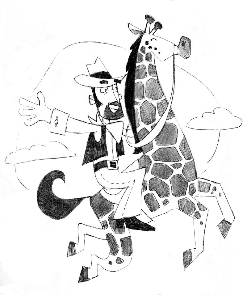 Cowboy riding giraffe