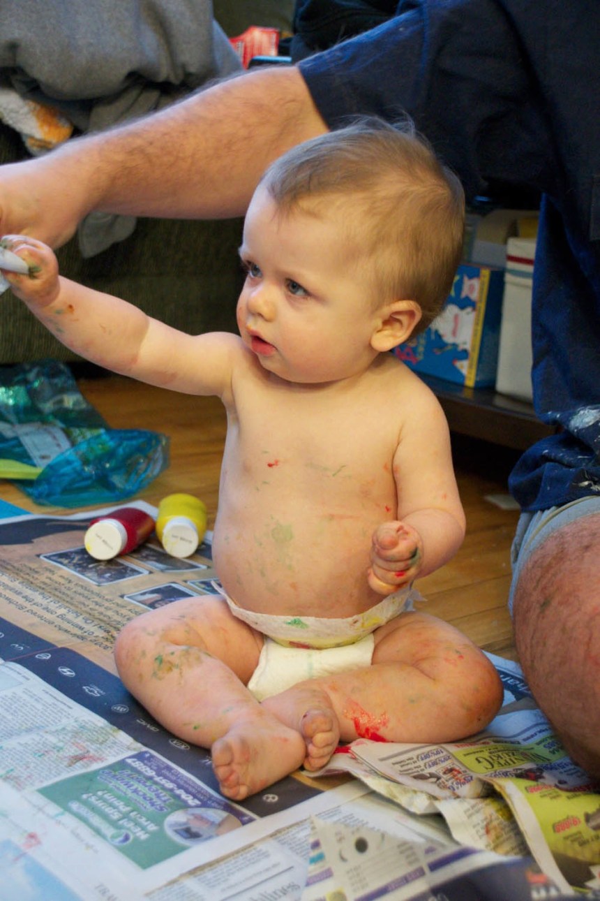 One messy, messy baby. Dad wasn't too clean either.