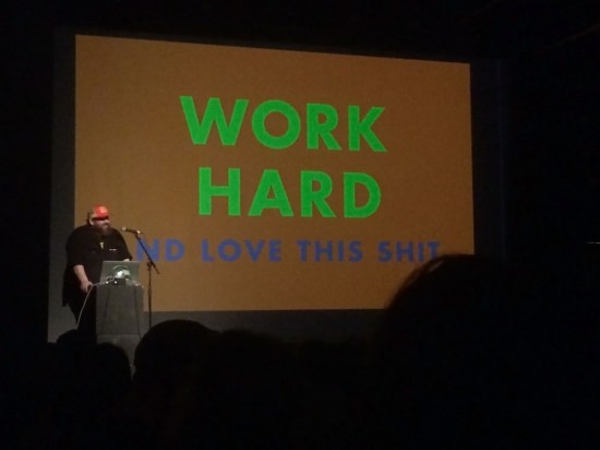 The man of the hour working the crowd.